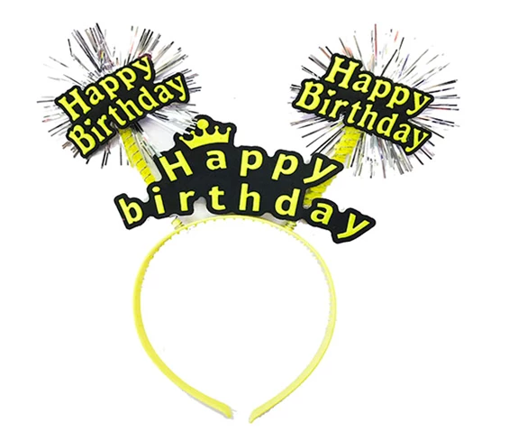 Needion - Happy Birthday Yazılı Püsküllü Neon Sarı Renk Doğum Günü Tacı