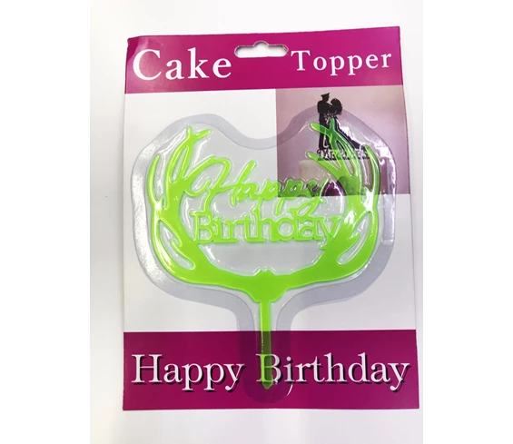 Needion - Happy Birthday Yazılı Yeşil Dallı Pasta Kek Çubuğu