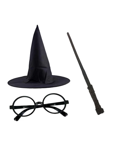 Needion - Harry Potter Şapkası Harry Potter Gözlüğü Harry Potter Asası 3 lü Set