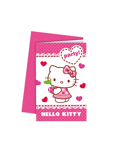 Needion - Hello Kitty Temalı Kalpler Parti Davetiyesi (6 Adet)