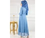 Needion - İncı Detaylı Güpürlü Tesettür Abiye Elbise 20037 Mavi