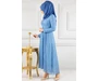 Needion - İncı Detaylı Güpürlü Tesettür Abiye Elbise 20037 Mavi