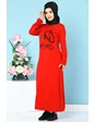 Needion - İnci İşlemeli Likralı Tesettür Elbise Kırmızı S 