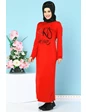 Needion - İnci İşlemeli Likralı Tesettür Elbise Kırmızı S 