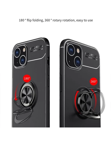 Needion - iPhone 13 Mini Kılıf Ravel Yüzüklü Stand Silikon  Nano Ekran Koruyucu