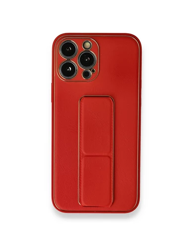 Needion - iPhone 13 Pro Max Kılıf Coco Deri Standlı Kapak - Kırmızı