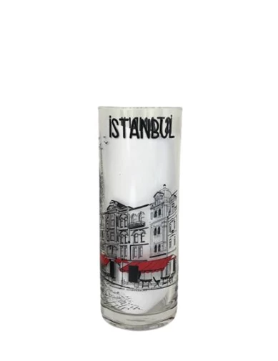 Needion - İstanbul Yazılı Galata Taksim Resimli Cam Rakı Bardağı 2 Adet Bardak Set Hediyelik 