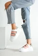 Needion - Kadın Beyaz Pudra Yeşil Çift Cırt Cırt Detaylı Sneaker Günlük Spor Ayakkabı Kecsp121 BEYAZPUDRAYEŞİL 36