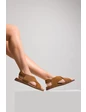 Needion - Kadın Deri Arkası Lastikli Sandalet TABA SUET CVT212706 TABA SUET 36