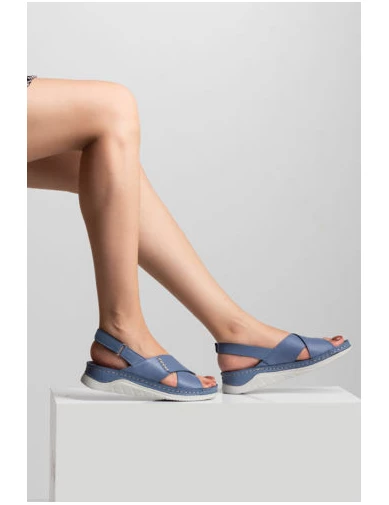 Needion - Kadın Deri Comford Sandalet KOT MAVI NHR2126107