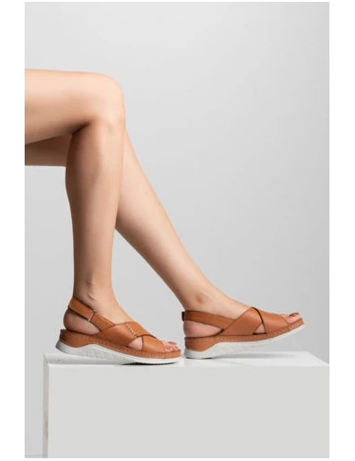 Needion - Kadın Deri Comford Sandalet TABA NHR2126107