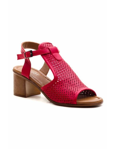 Needion - Kadın Deri Kalın Topuklu Ayakkabı KIRMIZI ALP212108