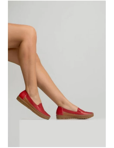 Needion - Kadın Deri Kırmızı Taba Comfort Ayakkabı KIRMIZI TABA NHR212134-6