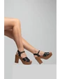 Needion - Kadın Deri Siyah Kalın Topuk Sandalet SIYAH SIYAH 40 