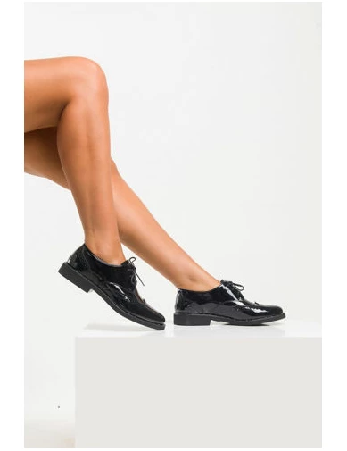 Needion - Kadın Deri Siyah Rugan Oxford Ayakkabı SIYAH RUGAN PNC211142-1