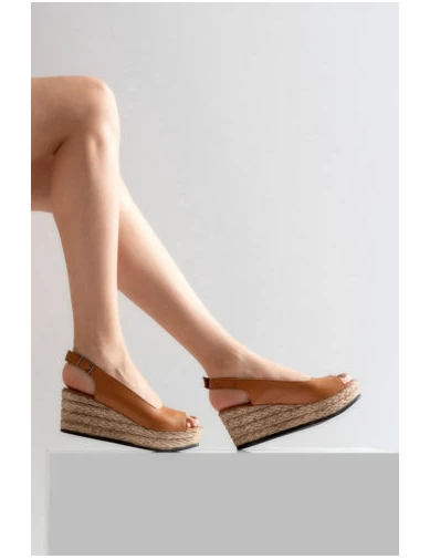 Needion - Kadın Deri Taba Dolgu Topuk Sandalet TABA ALP2122052-3