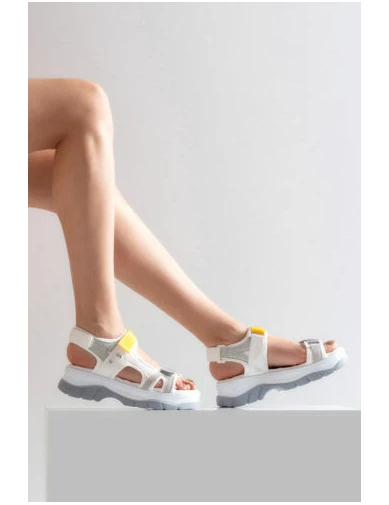 Needion - Kadın Dolgu Topuk Sandalet BEYAZ GRI HSN2124740