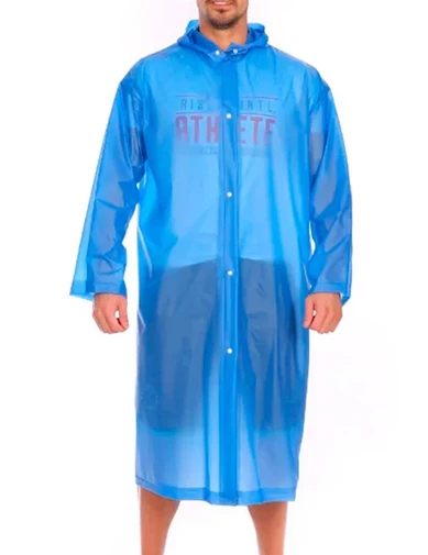Needion - Kadın Erkek Yağmurluk Kapüşonlu Çıtçıtlı Eva Mavi Yağmurluk