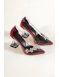 Needion - Kadın Kırmızı Şeffaf Burgu Topuk Taş Detaylı Ayakkabı KIRMIZI 36