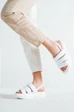 Needion - Kadın Many Beyaz 3 Bant Lastikli Bilekten Bağlama Terlik&sandalet M105 BEYAZ 37