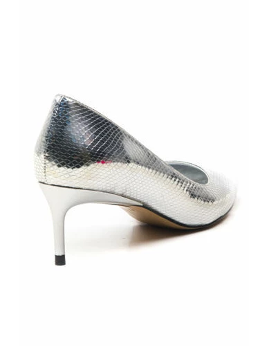 Needion - Kadın Pu Gümüş Yılan Kısa Topuklu Stiletto GUMUS YILAN AHM212117-7