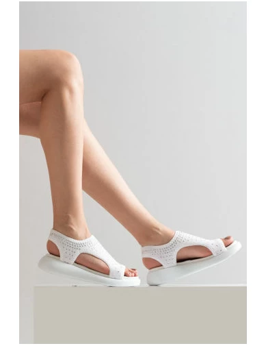 Needion - Kadın Taşlı Sandalet BEYAZ GRS2121004