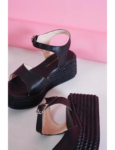 Needion - Kadın Velly Siyah Tek Bant Bilekten Bağlama Dolgu Topuk Terlik&sandalet Ts204