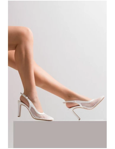 Needion - Kadın Yüksek Topuk File Detaylı Ayakkabı BEYAZ AHM2120593