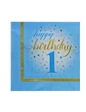 Needion - Kağıt Peçete 1 Yaş Happy Birthday Yıldızlı (20 Adet) Mavi