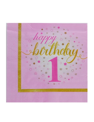 Needion - Kağıt Peçete 1 Yaş Happy Birthday Yıldızlı (20 Adet)