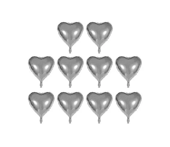 Needion - Kalp Şekilli Gümüş Renk Toptan Folyo Balon 45 cm 10 Adet