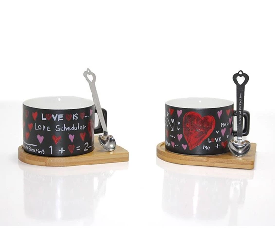 Needion - Kalpli Desen Mıknatıs Kaşıklı Kahve Fincanı Dekoratif Hediyelik