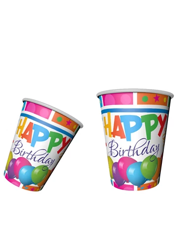 Needion - Karton Bardak Happy Birthday Multıcolour (8 Adet)
