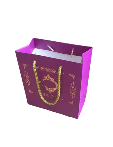 Needion - Karton İpsaplı Hediye Çantası Saray Desenli GOLD 15X17X8 10 Adet