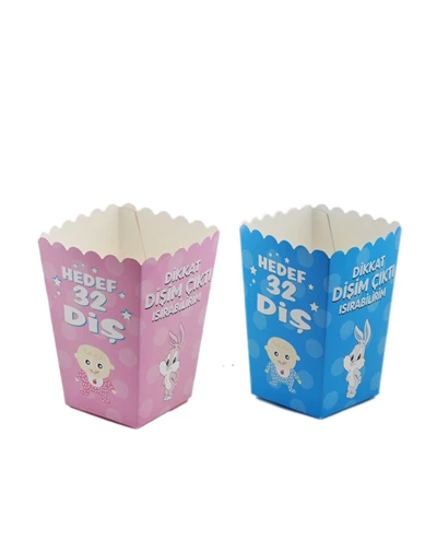 Needion - Karton Popcorn Kutusu Dikkat Dişim Çıktı (Diş Buğdayı) (10 Adet)