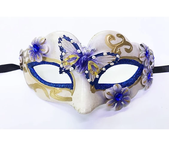 Needion - Kelebek Desenli Masquerade Yılbaşı Maskesi Mavi Renk