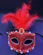 Needion - Kırmızı Dantel İşlemeli Balo Maskesi Parti Maskesi 16x22 cm