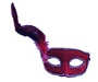 Needion - Kırmızı Renk Kumaş Kaplama Yandan Tüylü Yılbaşı Parti Maskesi
