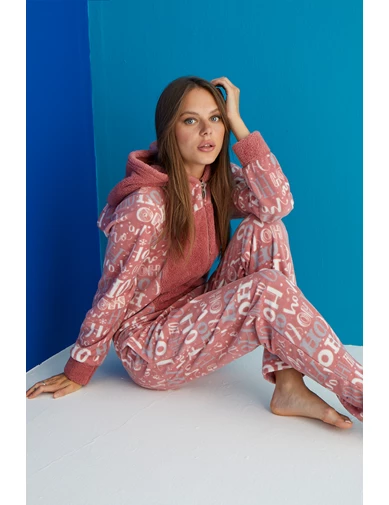 Needion - Kışlık Kadın Tulum Pijama - Peluş Kışlık Pijama- Sevgililer Günü