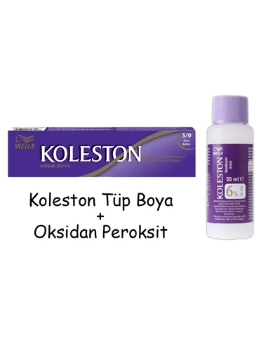 Needion - Koleston Tüp Boya 50 ml - 3.0 Koyu Kahve + 20 Vol Oksidan Peroksit