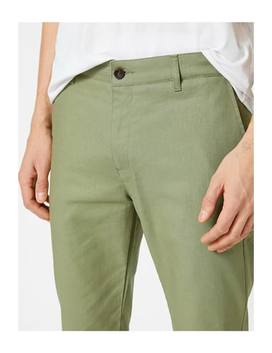 Needion - Koton Erkek Yeşil Keten Regular Fit Pantolon