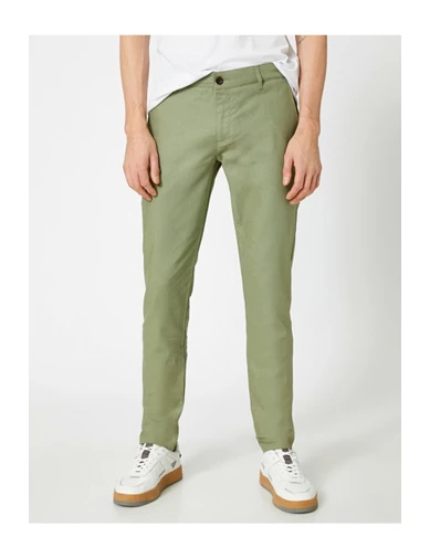 Needion - Koton Erkek Yeşil Keten Regular Fit Pantolon