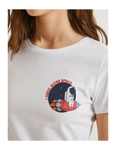 Needion - Koton Kadın Kisa Kollu Baskili Pamuklu T-Shirt