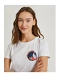 Needion - Koton Kadın Kisa Kollu Baskili Pamuklu T-Shirt BEYAZ M