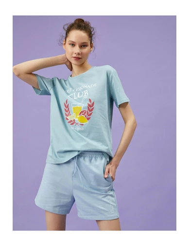 Needion - Koton Kadın Mavi Baskılı T-Shirt 