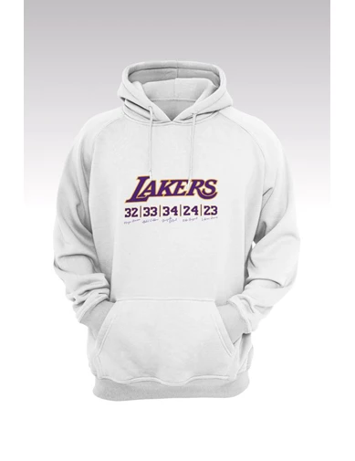 Needion - Lakers 107 Basklı Beyaz Kapüşonlu Sweatshırt
