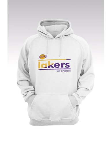 Needion - Lakers 109 Basklı Beyaz Kapüşonlu Sweatshırt