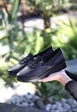 Needion - Laxi Siyah Cilt Bağcıklı Spor Ayakkabı 37