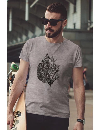 Needion - Leaf Gri Outdoor Erkek Tshirt - Tişört
