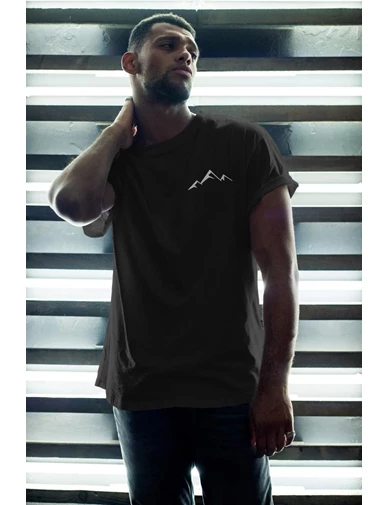 Needion - Little Mountain Siyah Erkek Oversize Tshirt - Tişört